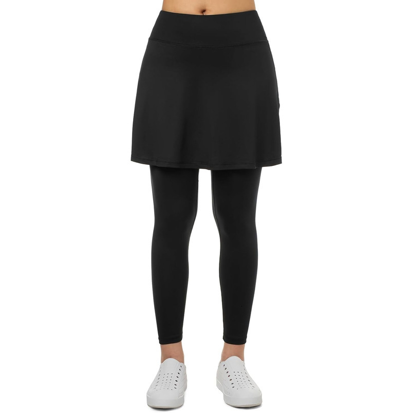 Xioker Women Skirted Pockets,Tennis Skirts with Leggings Yoga Skorts Capris(Black Full Length 5XL-1)