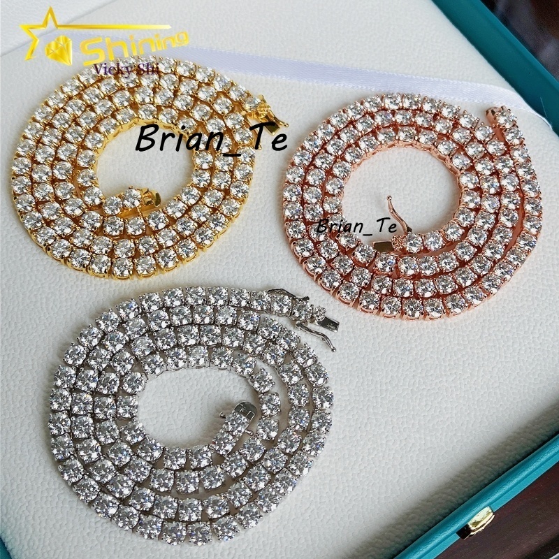 Dropshipping Fine Jewelry 925 Sterling Silver Men Women 2mm 3mm 4mm 5mm Moissanite Diamond Tennis Chain Bracelet