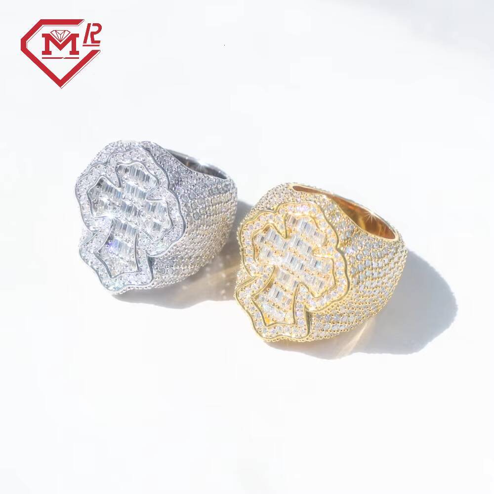 Pass Diamond Tester Moissanite Cross Ring 925 Sterling Sliver Fully Iced Out Vvs Baguette Diamond Moissanite Ring