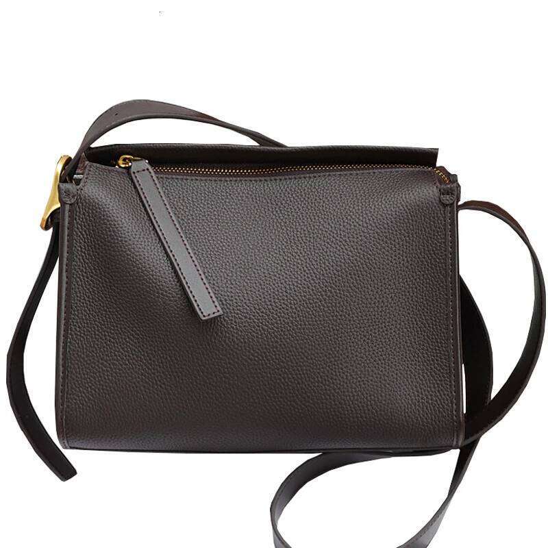 Genuine Leather Women's Crossbody Black Bags Designer Cowhide Wide Shoulder Straps Pillow Bag Ebony Gray