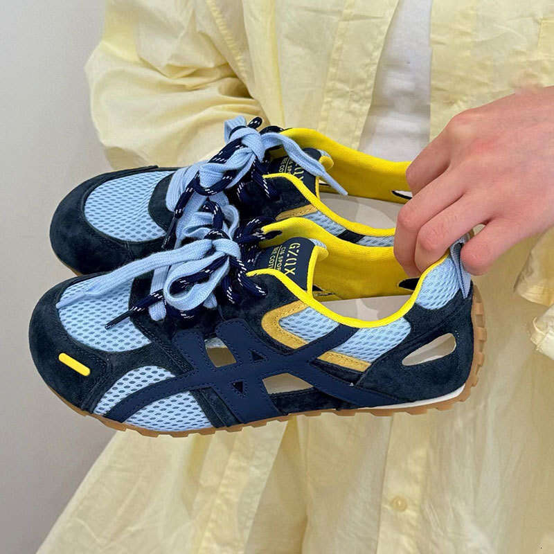 2025 Summer and Autumn New Genuine Leather Hollow Mesh Forrest Gump Shoes for Women Round Toe Thick Sole Breathable Fashion Casual Sneakers