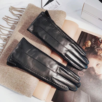 Winter Black Womens Gloves PU Leather Keep Warm Touch Screen Windproof Driving Guantes Autumn Business Female 250811