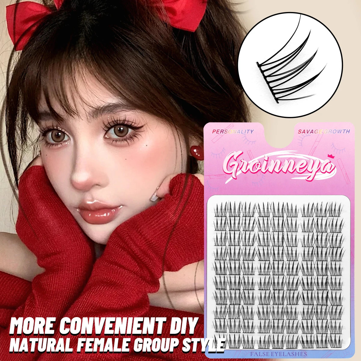 GROINNEYA Cluster Lashes Natural Eyelash Volume Individual Mixed Tray DIY Eyelashes 250811