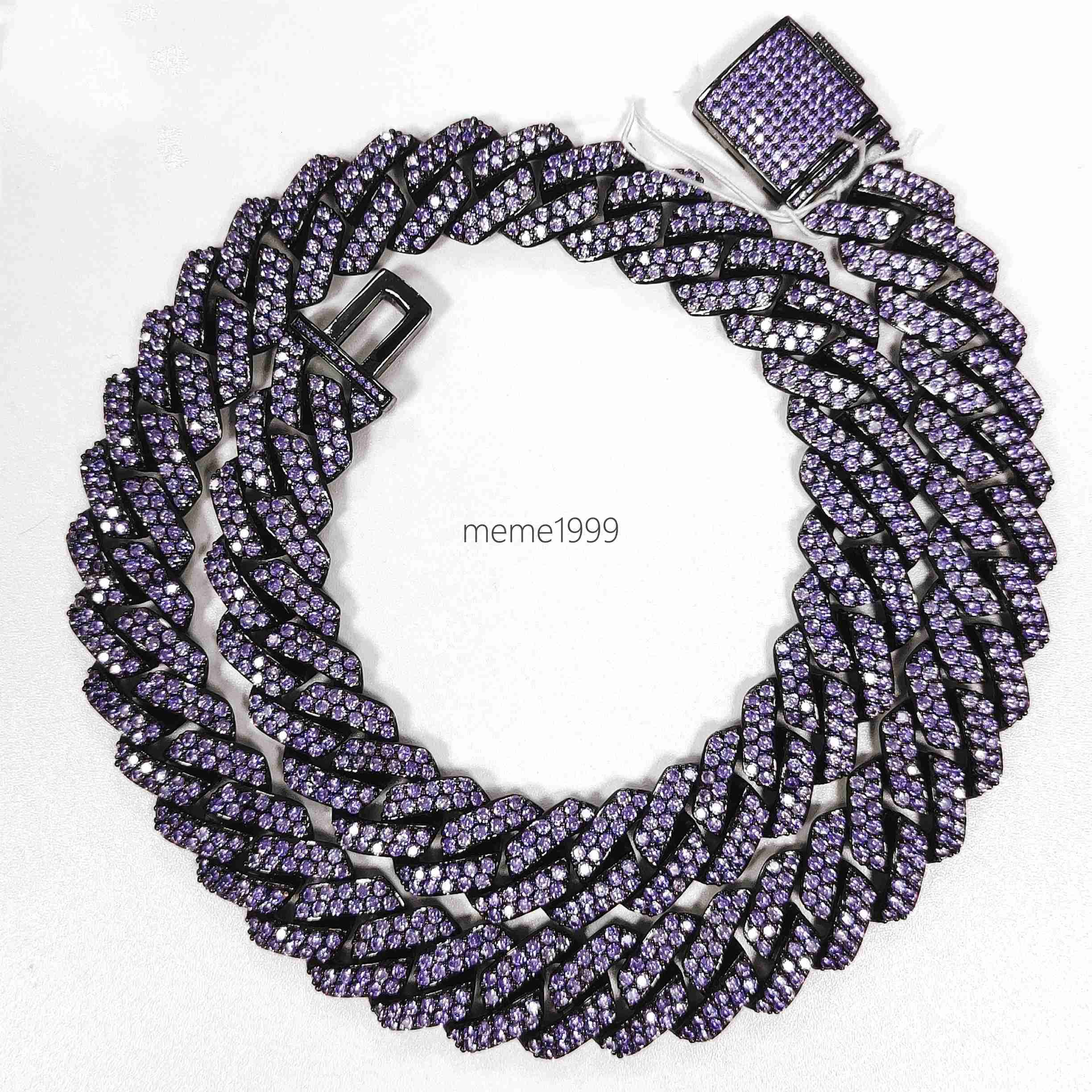 Iced Out 15mm Miami Cuban Link Necklace Brass moissanite Diamond Cuban Chains Colorful moissanite moissaniteia Necklaces for Men