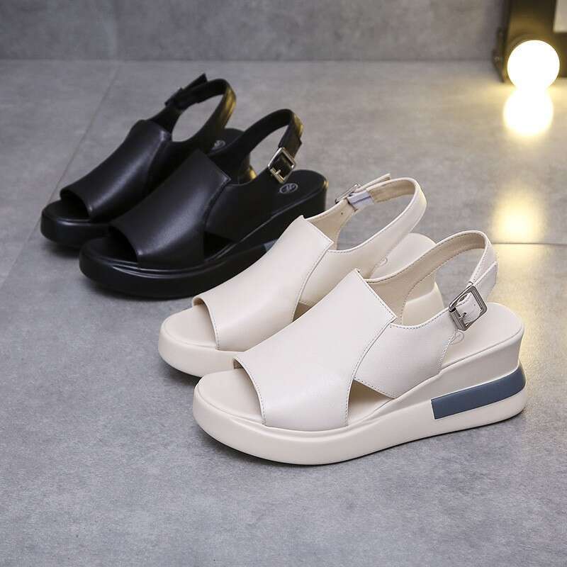 Wedge Sandals for Women 2023 New Summer High Heel Peep Toe Women's Soft Leather Height Increasing Platform Shoes Fashionable Breathable