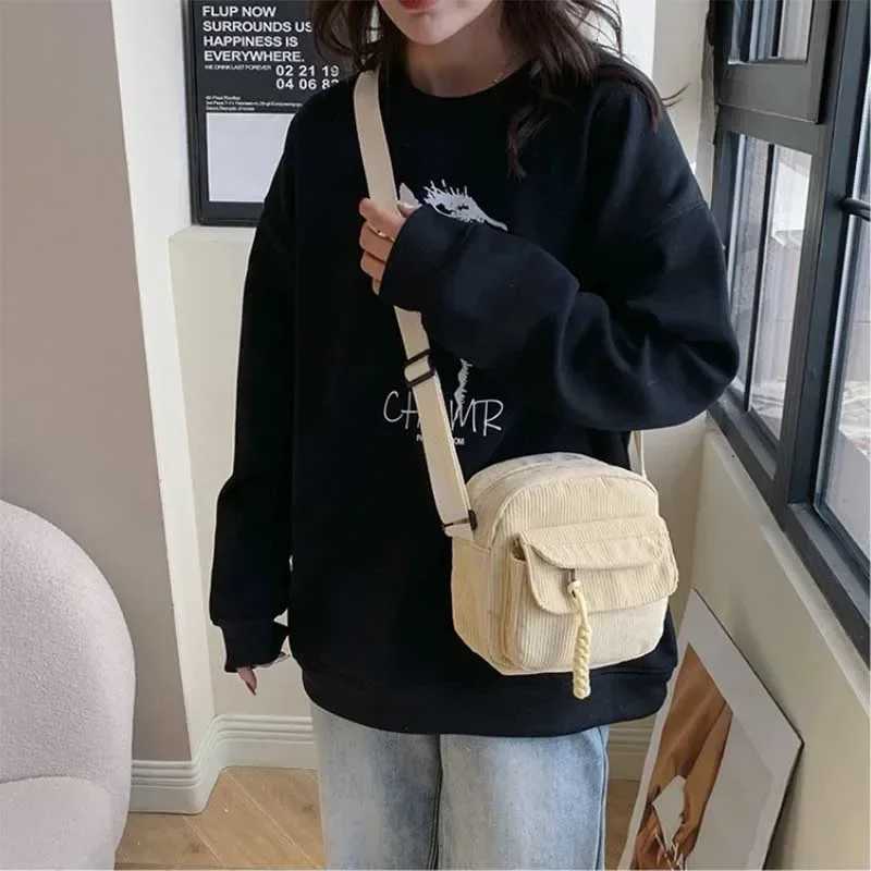 Korean Harajuku Messenger Bags Corduroy Womens Small Shoulder Bag Teenager Crossbody Bag Cute Tote Student Bolsa Y250819