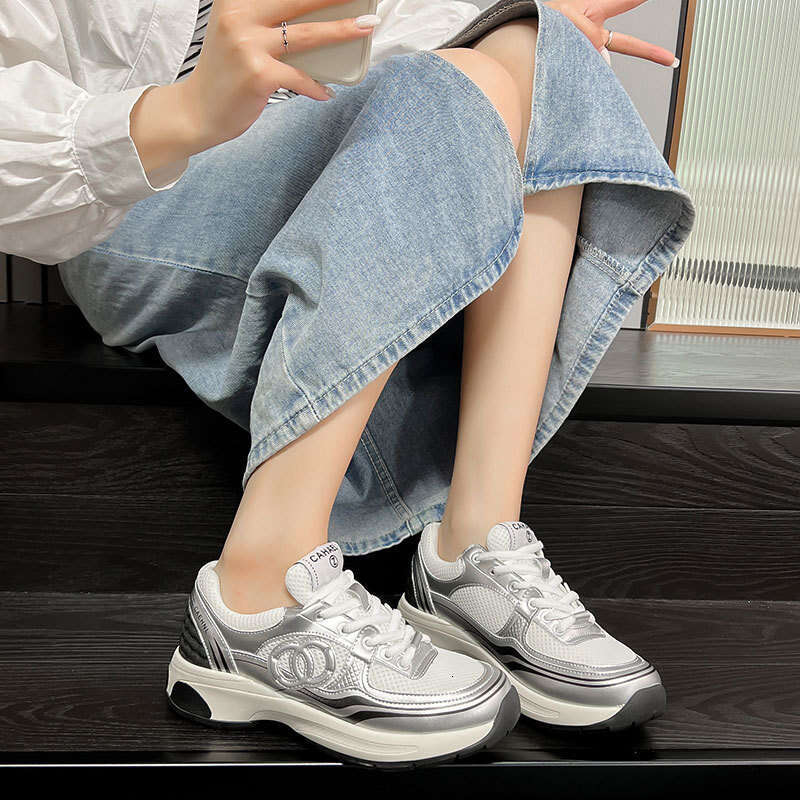 2024 Summer Mesh Thick-Soled Dad Sneakers Non-Slip Breathable Platform Height-Increasing Sports Women's Casual Running Shoes