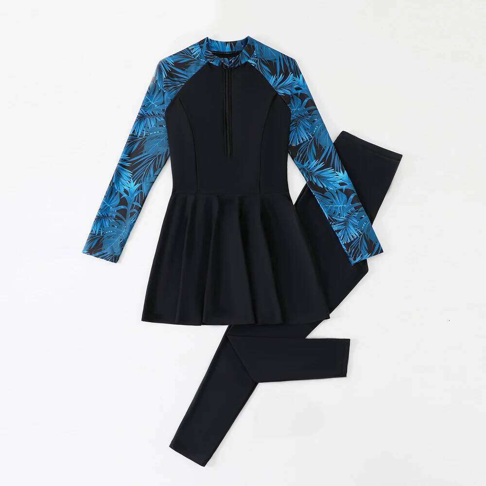 Front Zipper Surfing Swimsuit Dress & Beach Pants 2025 Women 2-Piece Sun Protection Swimwear Female Sport Diving Swimming Suits