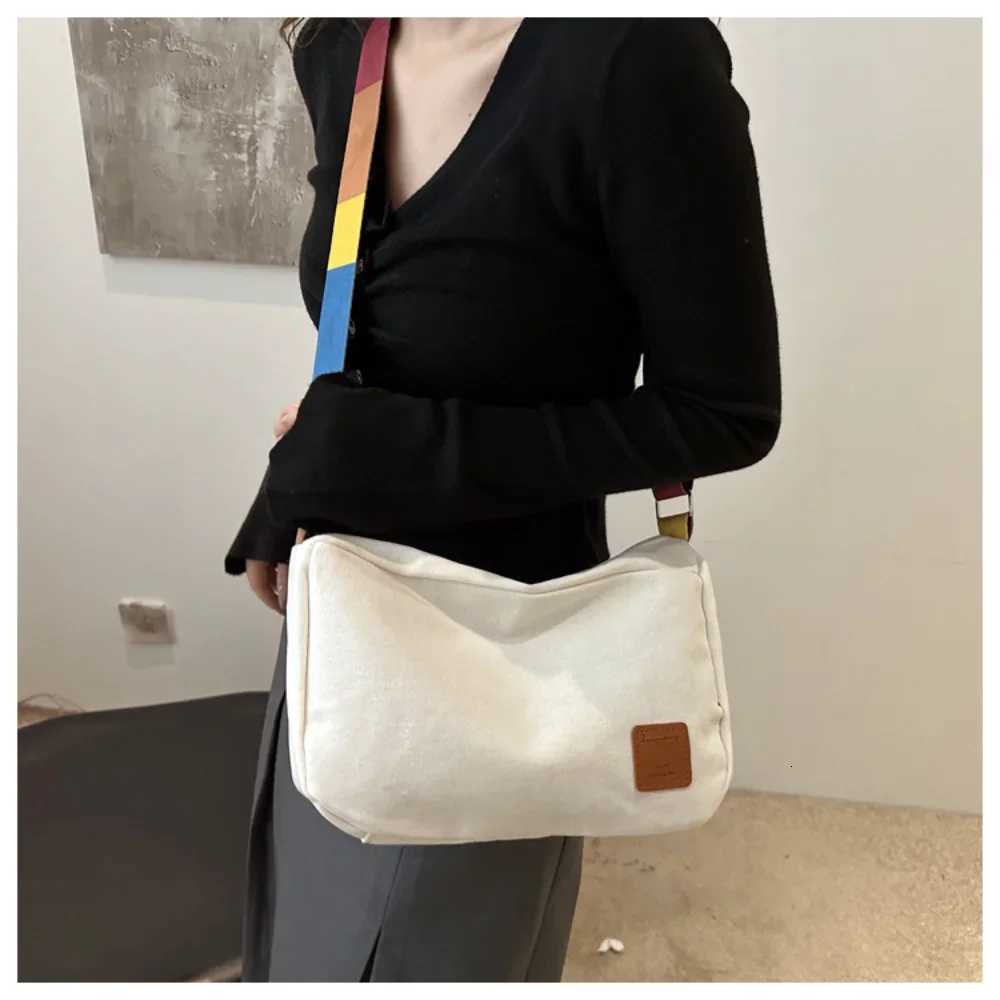 Womens Fashion Crossbody Bag Colorful Strap Casual Shoulder Bag Korean Style Large Capacity Canvas Messenger Bag Y250819