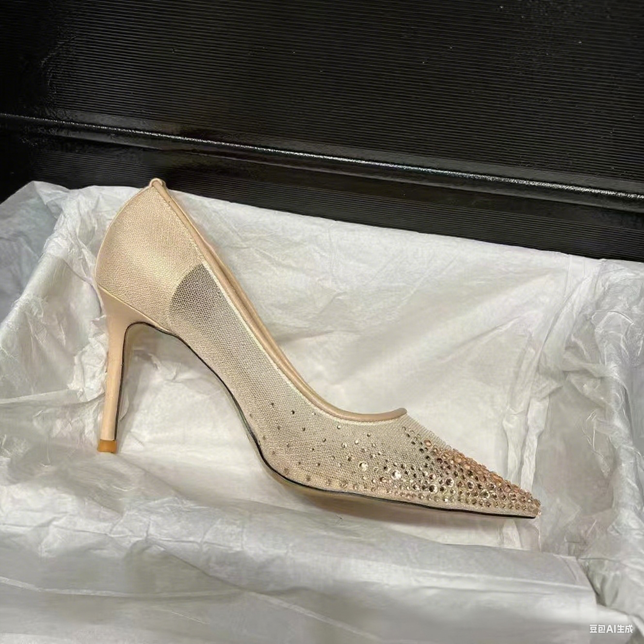 Dress Shoes Mesh Rhinestone Patchwork High Heel Champagne Glittering Heels Pumps Bling Wedding Bride Summer Sandals Woman