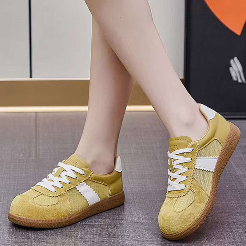 Grape Mom 2025 Summer Round Toe Mesh Color Block Casual Lace-up Training White Sneakers