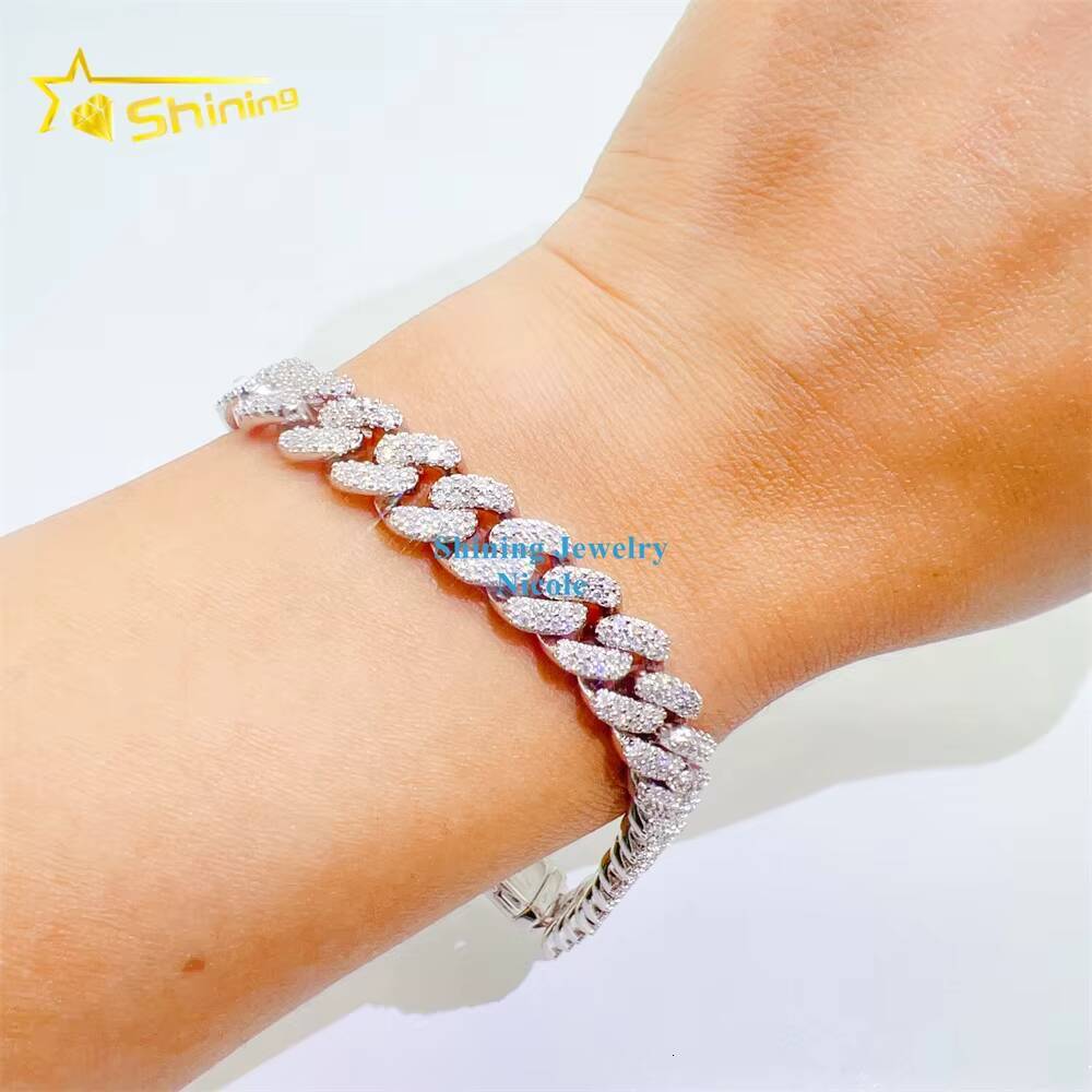 Top Quality 925 Silver Iced Out Custom Hip Hop Jewelry Moissanite Cuban Link Chain 8mm Cuban Link Bracelet