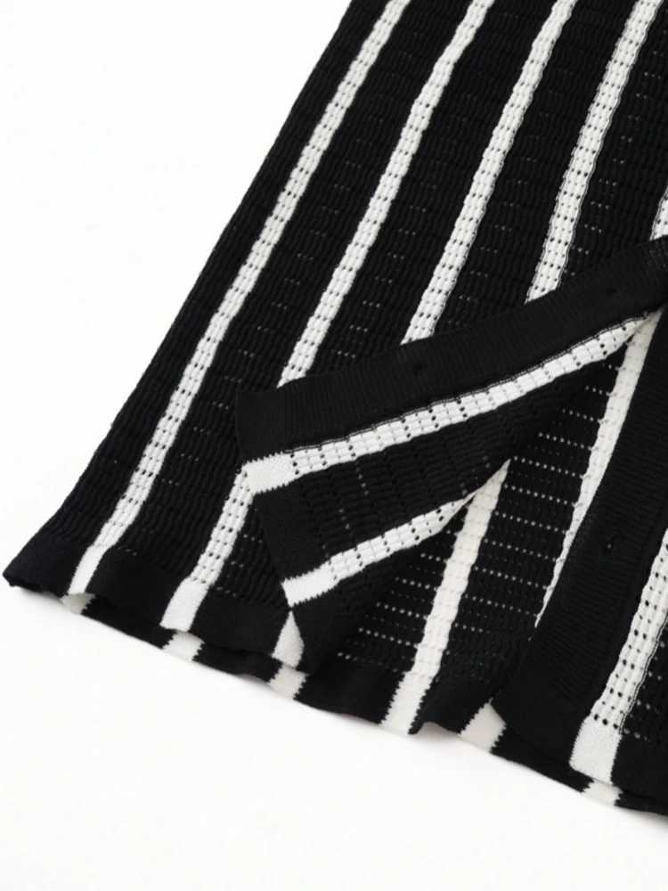 2025 Summer Casual Knit Shirts For Mens Fashion Striped Crochet Breathable Shirt Men Daily Leisure Buttoned Short Sleeve Shirts Y250819