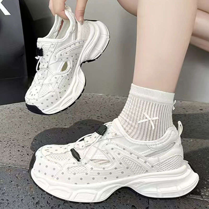 2025 Summer New Thick-Soled Breathable Hollow Dad for Women Lightweight Slip-On Sneakers Versatile Mesh Casual Shoes