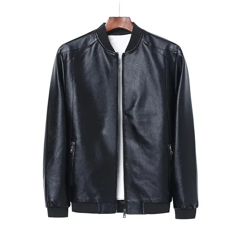 2024 Autumn Men Black Biker PU Leather Coat Korean Fashion Men Pu Leather Jacket Trend Casual Fit Slim Baseball Clothes 8Xl 250818