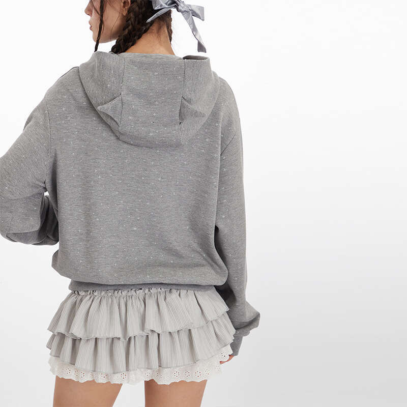 Heyhenry Spring And Autumn Star Print Design Cardigan Hooded Short Sweatshirt Women Loose Coat B5