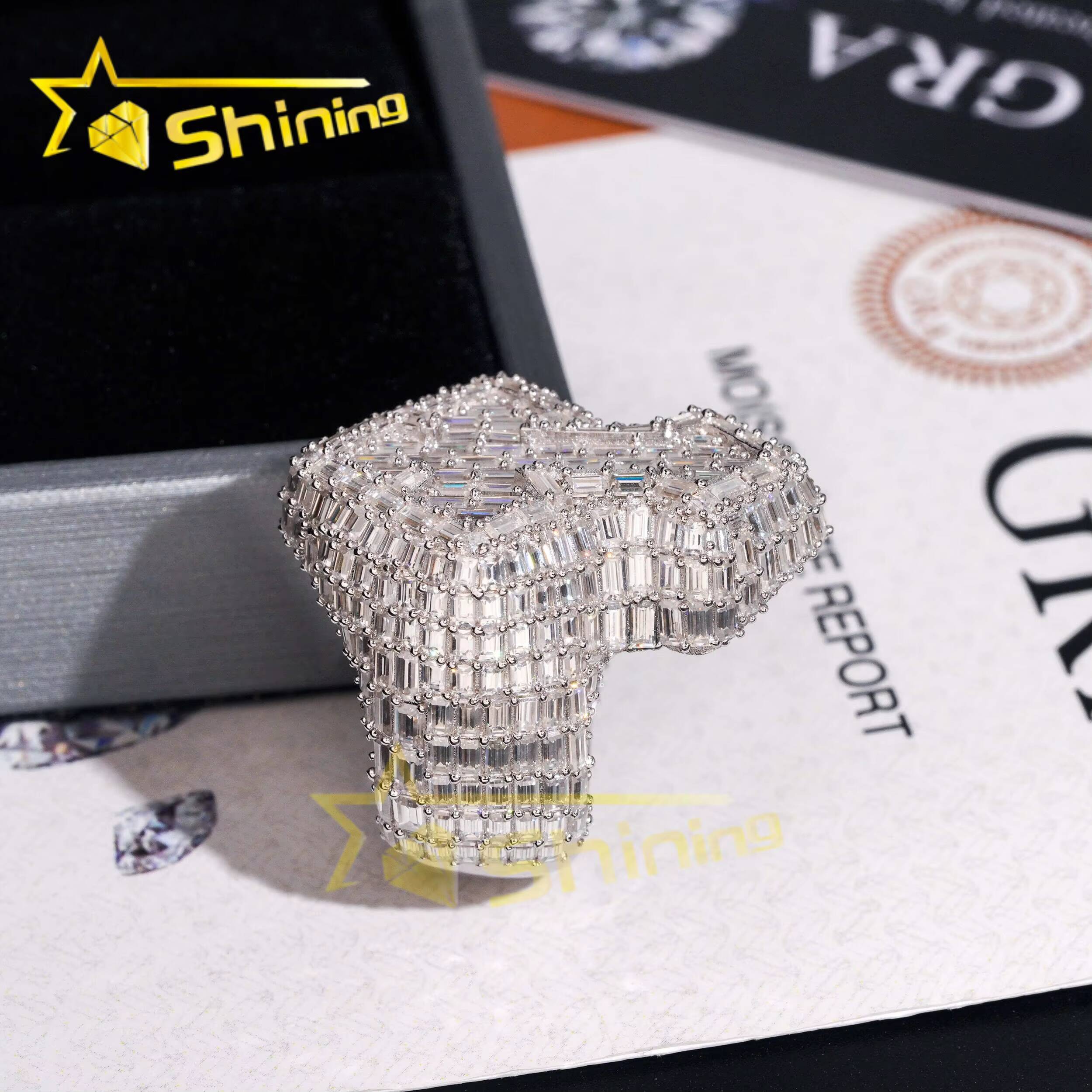 Luxury Emerald Cut Moissanite Iced Out Mens Ring 925 Silver Gold Plated Hip Hop Cross Men Ring