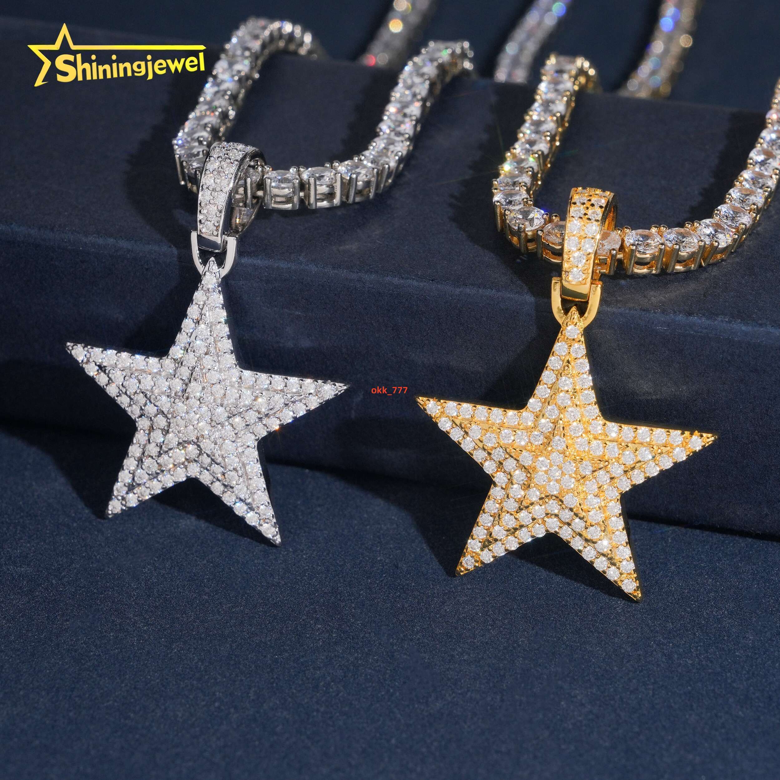 Hip Hop Jewelry Iced Out Pendant Star Moissanite Pendant 925 Silver Moissanite Iced Out Jewelry Charm Pendant