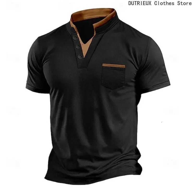 Mens Oversized T-shirt Stand-up Collar Henry Short-sleeved Loose and Breathable Casual Top Multi-color Trendy Versatile T Shirt Y250819