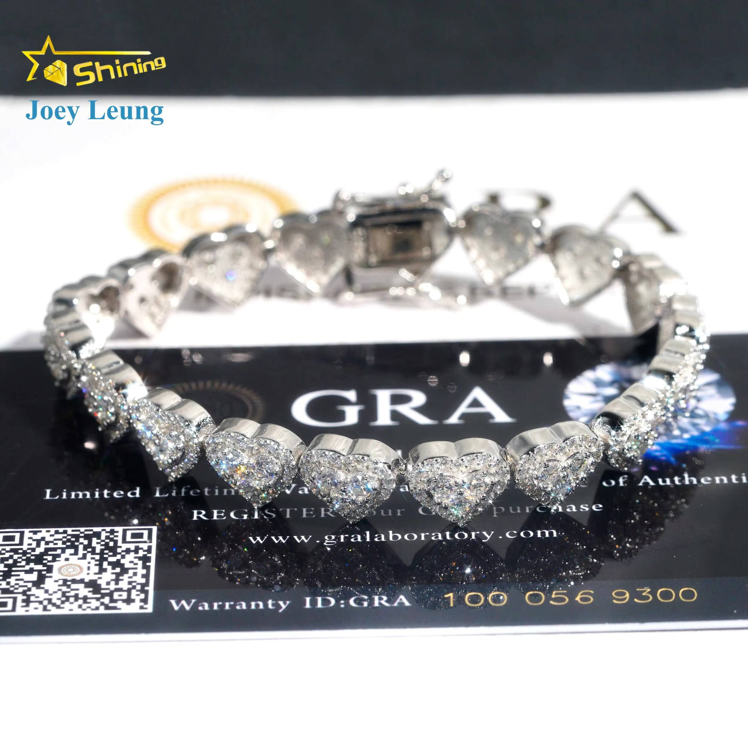 Custom Heart Design Solid Silver 925 Hip Hop Iced Cuban Link Bracelet 8mm VVS Moissanite Diamond Womens Fine Jewelry Necklace