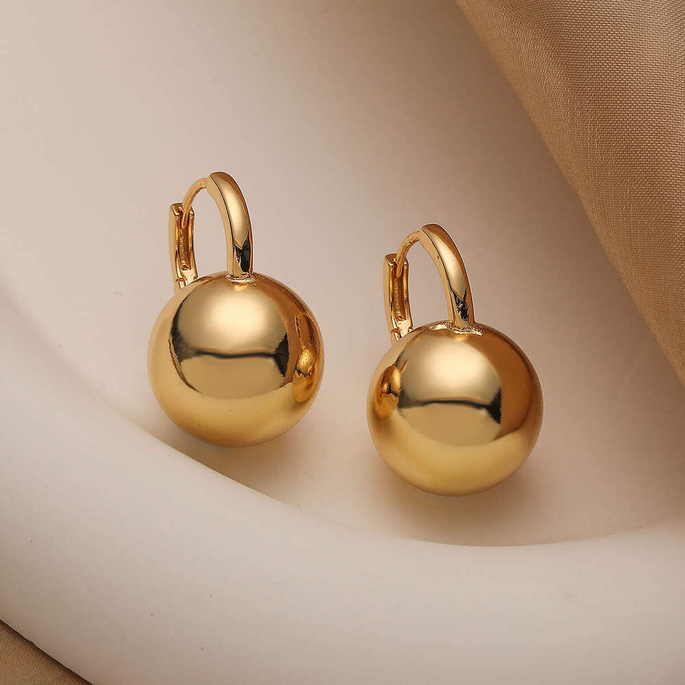 Fashion Copper Designer Gold-Plated Smooth Round Ball for Women INS Niche Personality High-End Earrings New