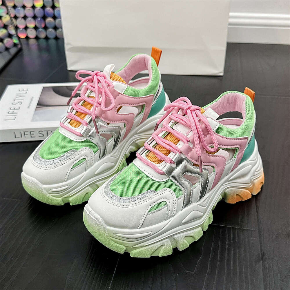 2022 Spring New Thick-Soled Platform Single with Rhinestones, Slimming and Height-Increasing Dad Shoes for Women