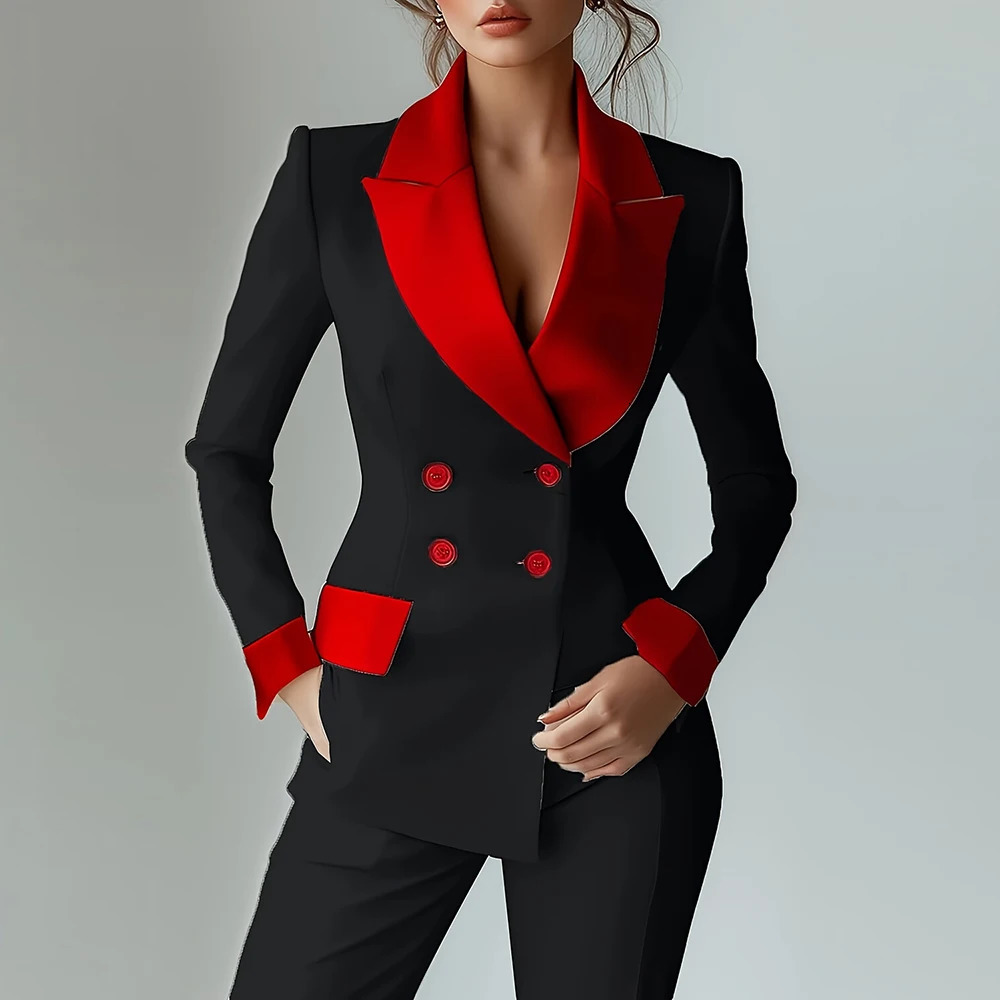 Formal Contrasting Color Womens Suit Jacket Lapel DoubleBreasted Autumn Office Lady Business Casual For Female Outwear Jackets 250815