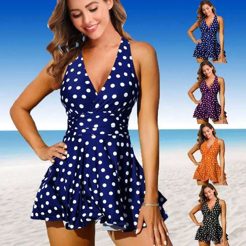 Summer Casual Fashion Women's Swimwear High Quality Skin-Friendly White Polka Dot Printed Neck Strapless Swimming Skirt S-6Xl