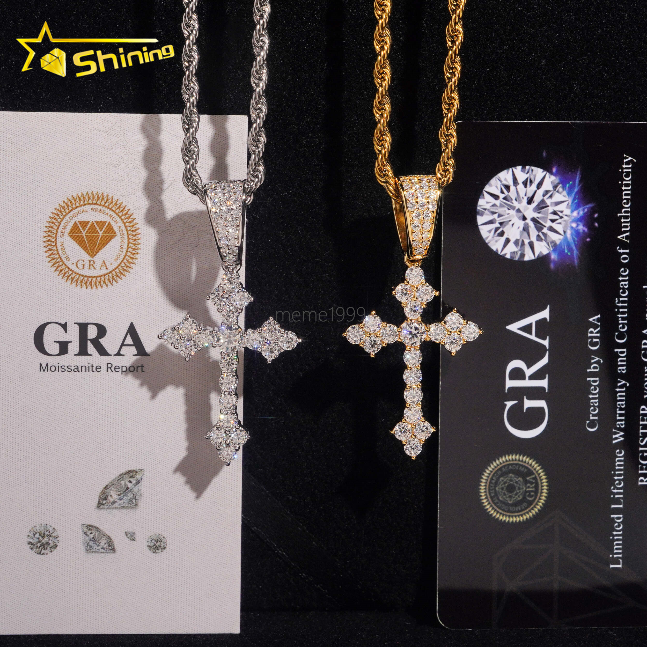 USA Local Stock Fast Shipping Cross Charm Gold Plated 925 Sterling Silver Moissanite Hip Hop Iced Out Design Sparkling Pendant