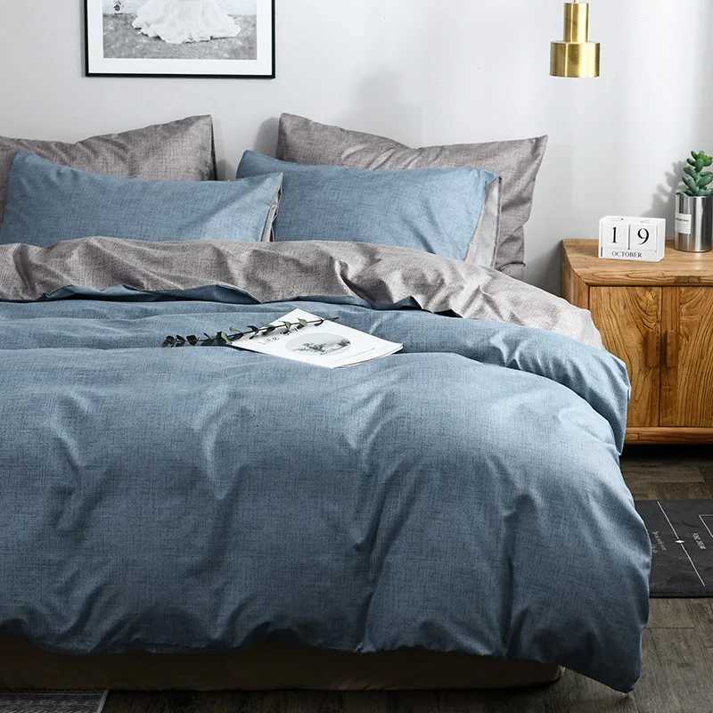 mylb Queen King Full Size Comfortable Bedding Set Solid Color Gray pink Duvet Cover texture grain plain color quilt case Y250819