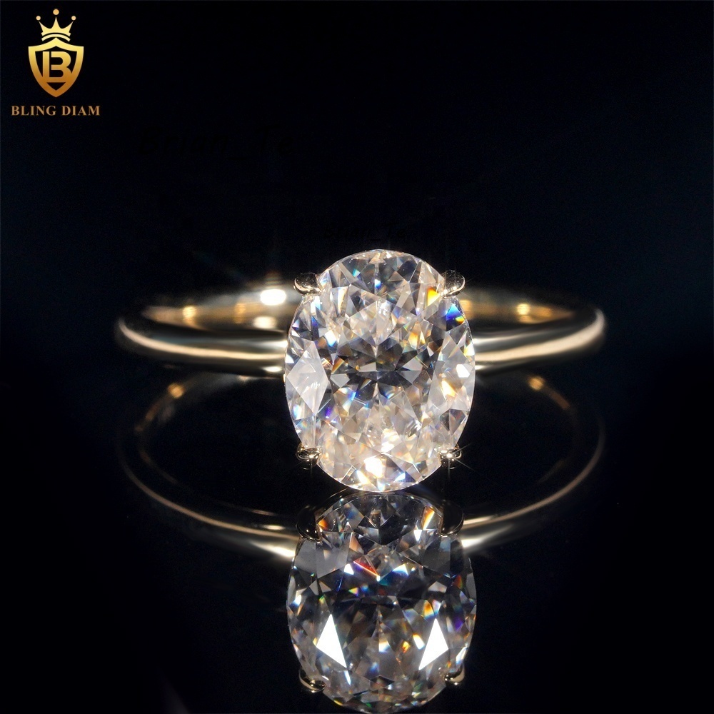 High Quality D VVS1 Moissanite Diamond Ring 14K Yellow Gold Engagement Wedding Ring