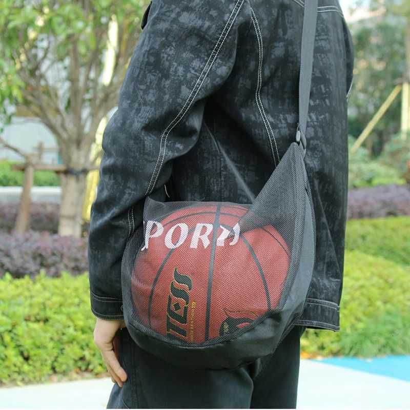 1pcs Adjustable Basketball Mesh Bag Mesh Fabric Single Shoulder Crossbody Ball Bag Zipper Pocket Handbag Y250819