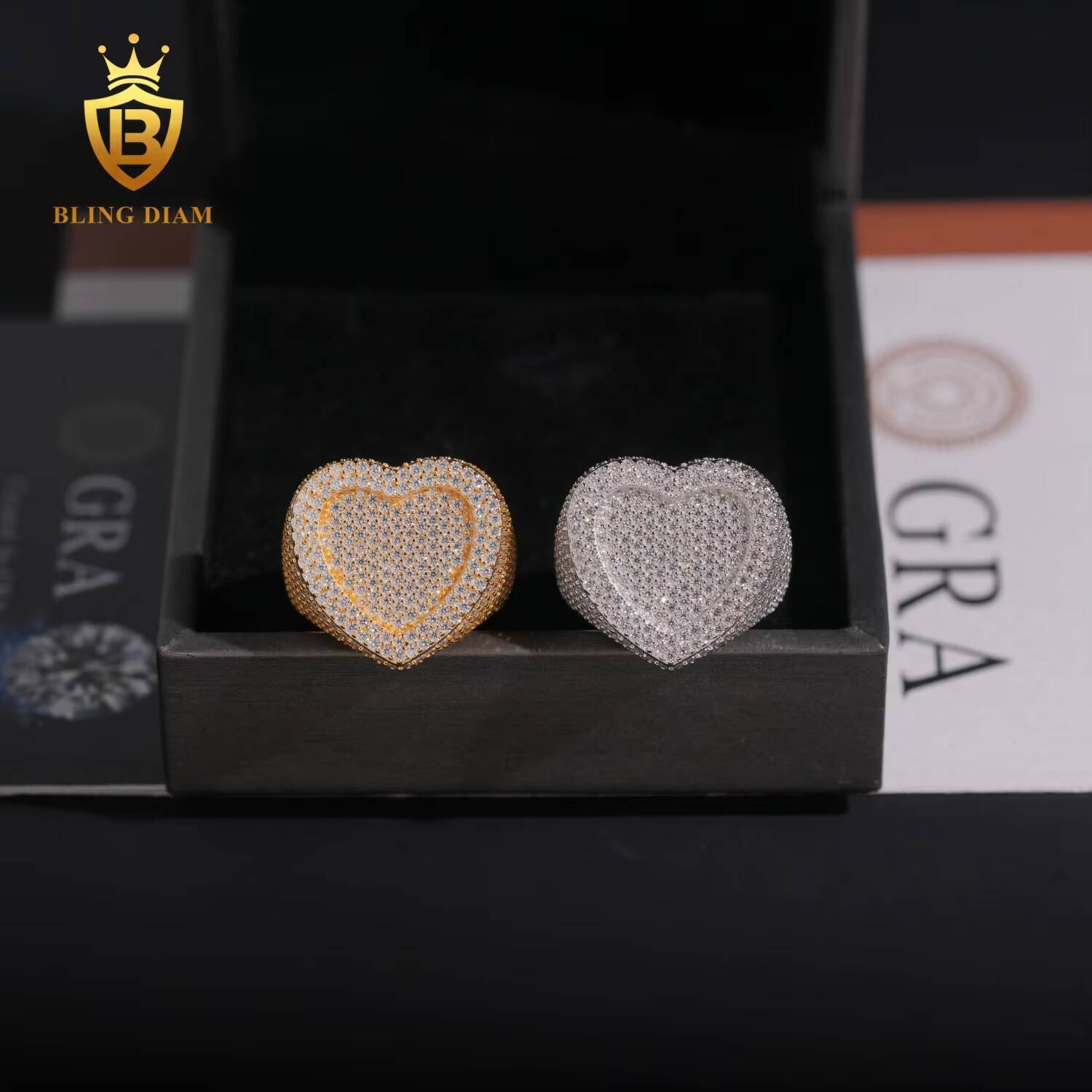 Hip Hop Jewelry VVS Moissanite Stone 925 Sterling Silver Heart Shaped Ring Men Pass Diamond Tester Gra Certified