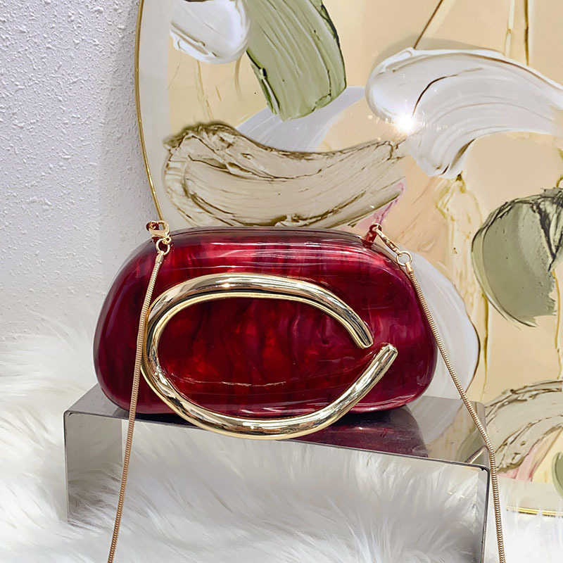 Marble Acrylic Clutch Evening Bag Metal Box Small Square Bag Versatile Party Phone Handheld Crossbody Small Bag