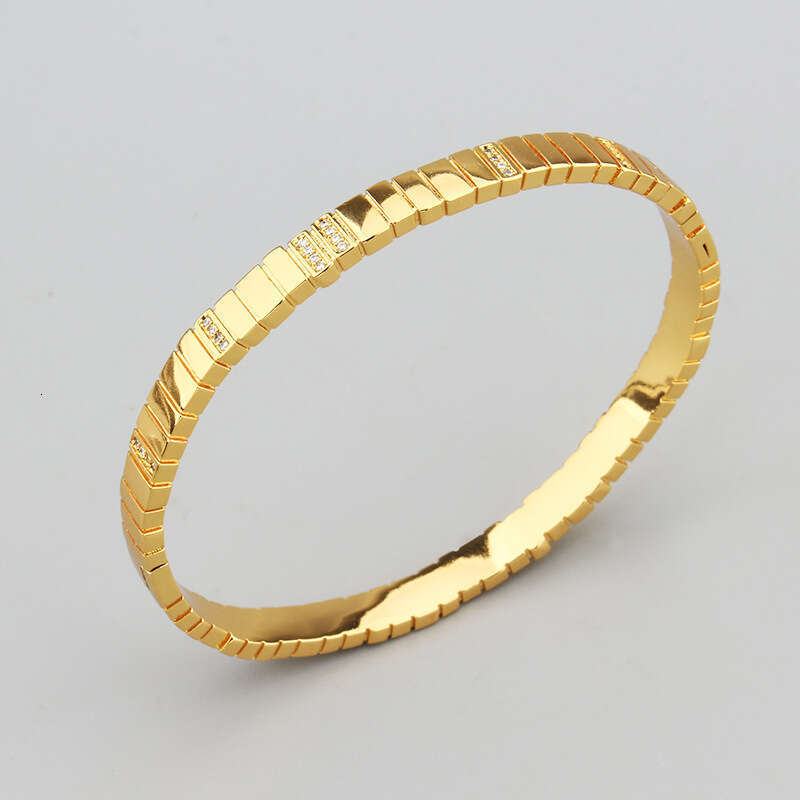 European Style Simple Copper Gold-Plated Synthetic Zircon Ring Accordion Step Strap Inter-Dia Champagne Gold Bracelet