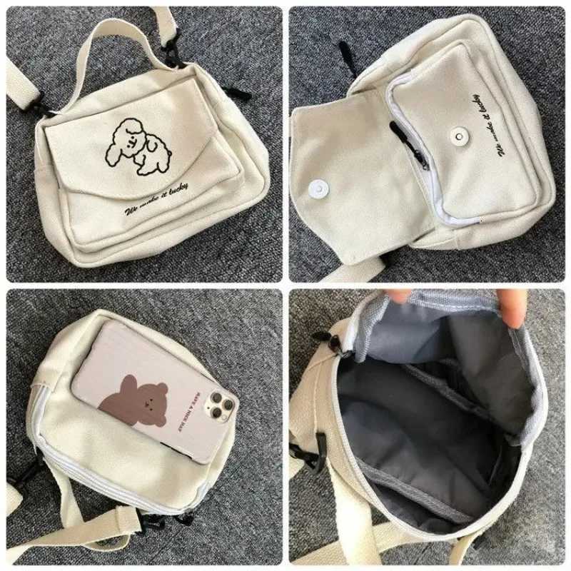 Teen Women Messenger Bags Ladies Canvas Printed Cute Small Square Bag Student Cartoon Shoulder Bag Mobile Phone Wallet Y250819