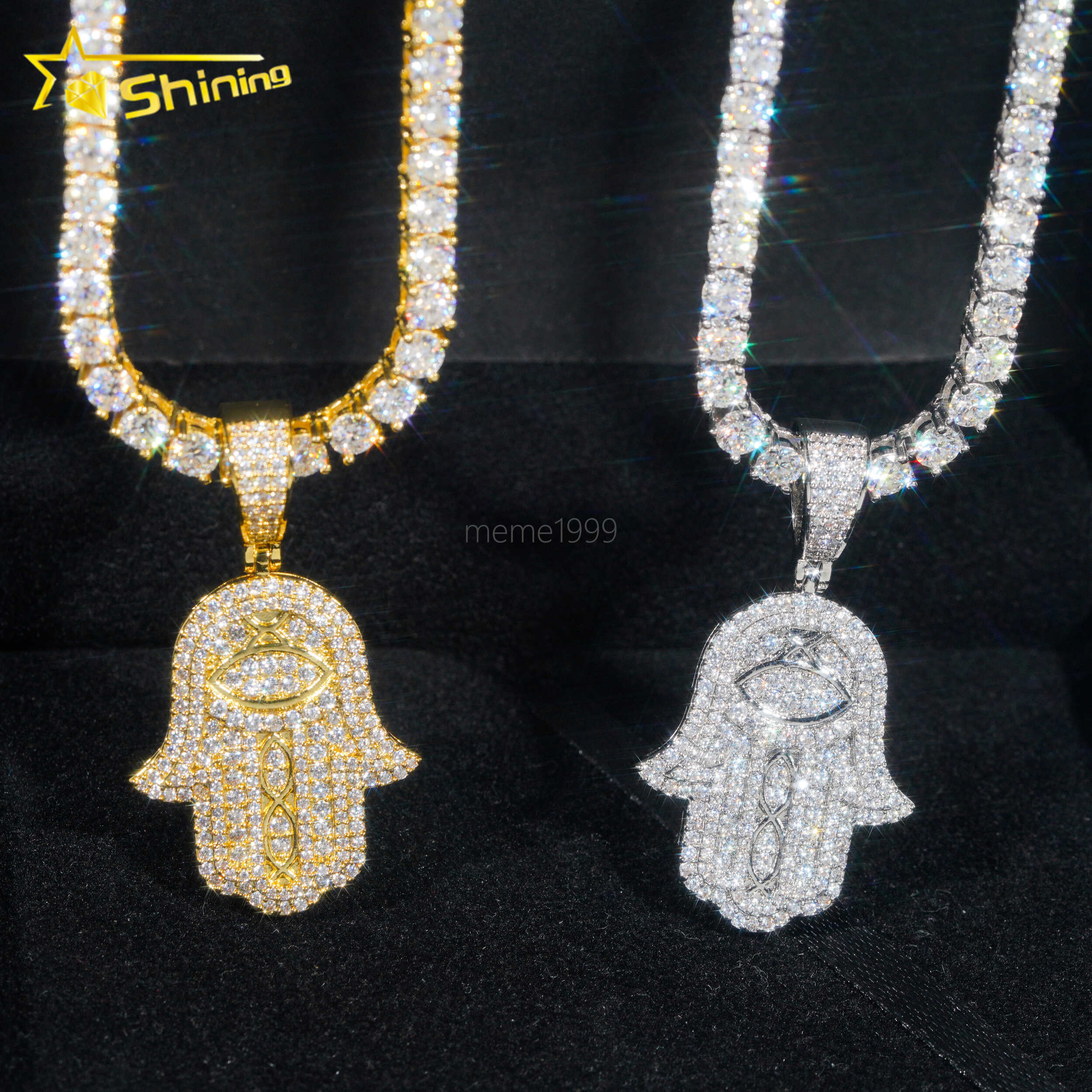 Silver 925 Pendants VVS Moissanite Diamond Mossanite Hip Hop Fine Jewelry Iced Out Diamond Moissanite Hamsa Hand Pendant