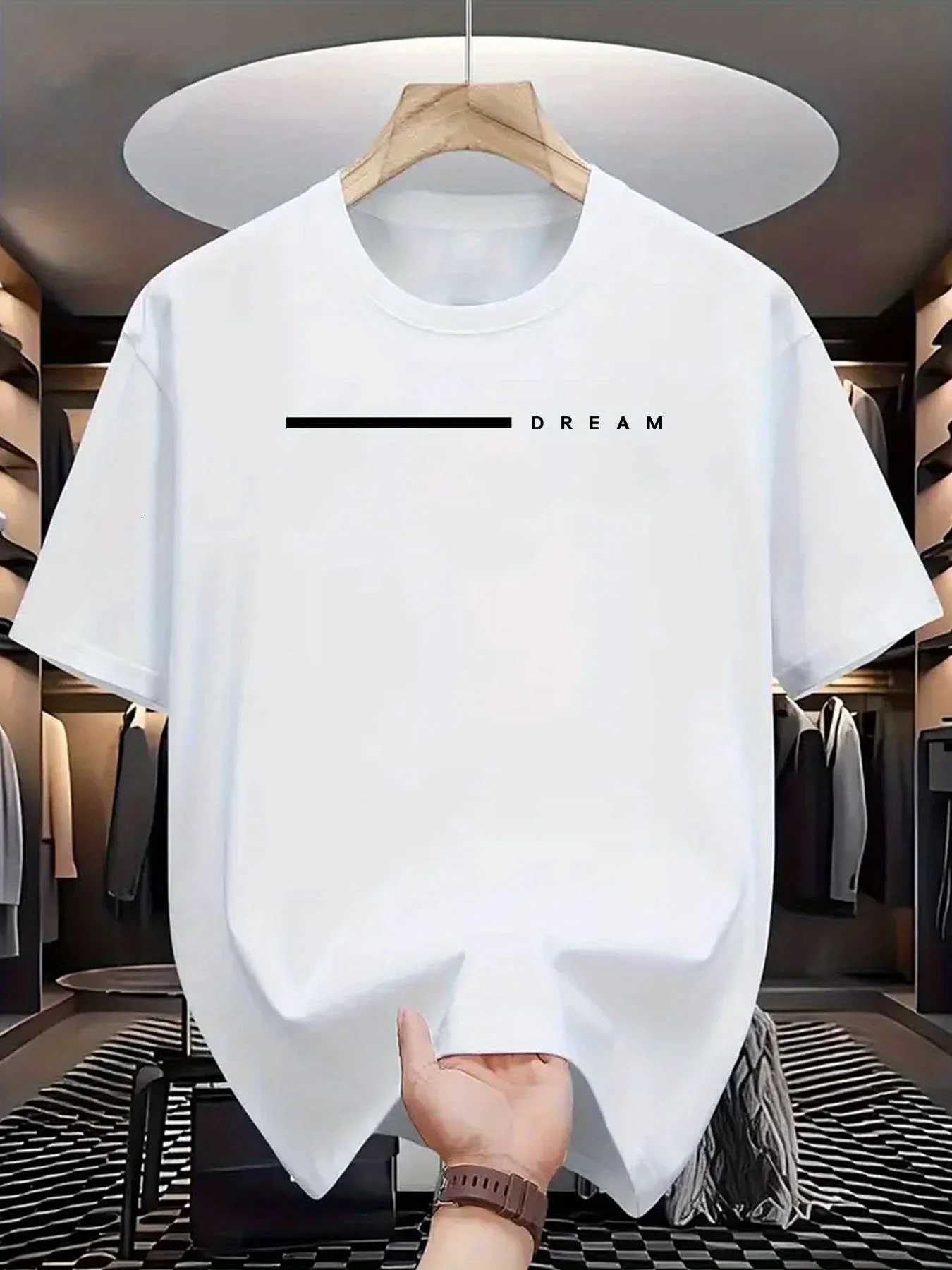 Mens summer 100 cotton fashionable casual loose plus size dream letter printed sports round neck short sleeved T-shirt top Y250819