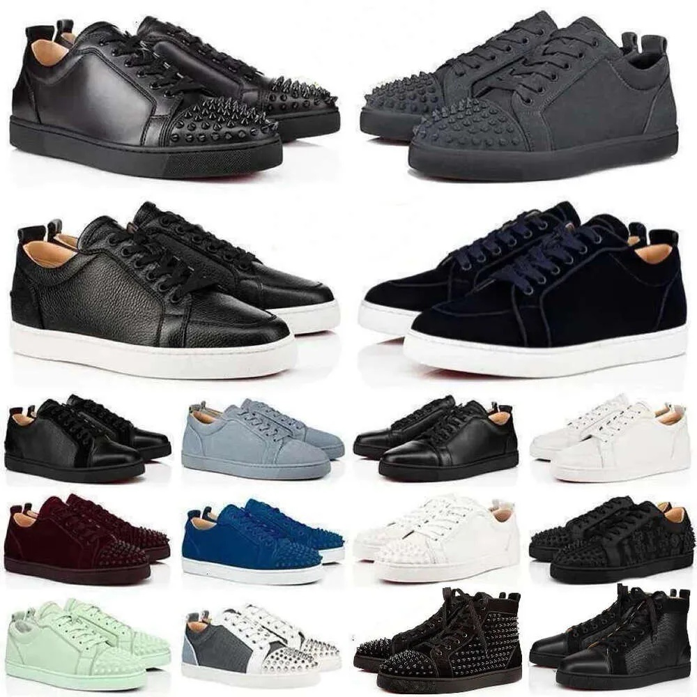 Luxury Designer Low Dress Shoes Mens Casual Shoes Sneakers Glitter Grey Rivets Leather Suede Black Red Navy Blue Camo Pink Men Women Spikes Trainers