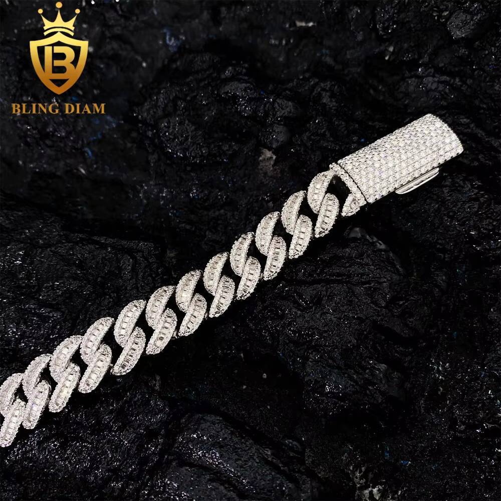 16mm Hip Hop Jewelry 925 Sterling Silver VVS Diamond Moissanite Iced Out Miami Cuban Link Chain Bracelet Necklace