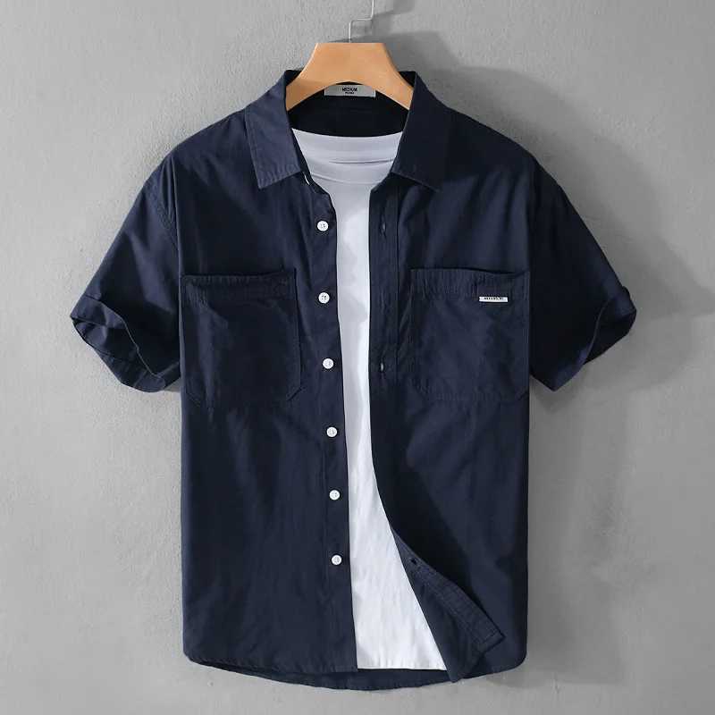 Summer Mens Casual Short Sleeve Comfortable Shirt 100% Cotton Sold Color Loose Simple Male Workwear Versatile Youth Fresh Shirt Y250819