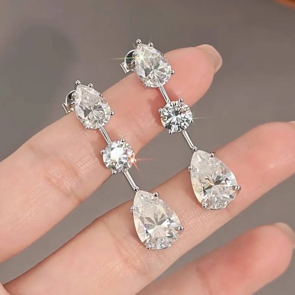 14CTTW Pear Cut All Moissanite Drop Earrings for Women 925 Sterling Silver Long Tassel Multi Stone Earring Wedding Party Jewelry