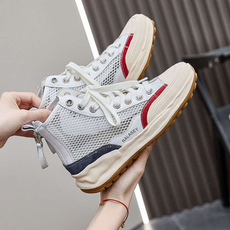 2025 New Genuine Leather High-Top for Women Summer Fashion Hole Ins Versatile Breathable Casual Women's Shoes