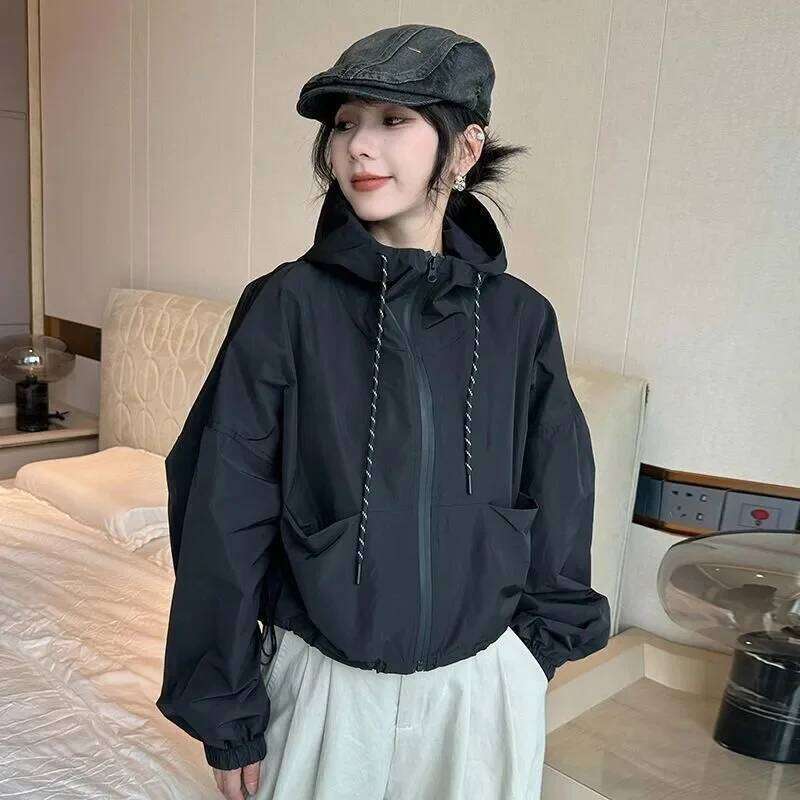 2025 New Fashion Women Hooded Autumn Casual Zipper Pockets Jackets Coats Female Long Sleeve Windbreaker Jacket