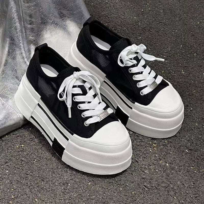 White Sneakers Women 2025 Summer New Mesh Fashion Versatile Thick Sole for Petite Height Increase Platform Casual Shoes