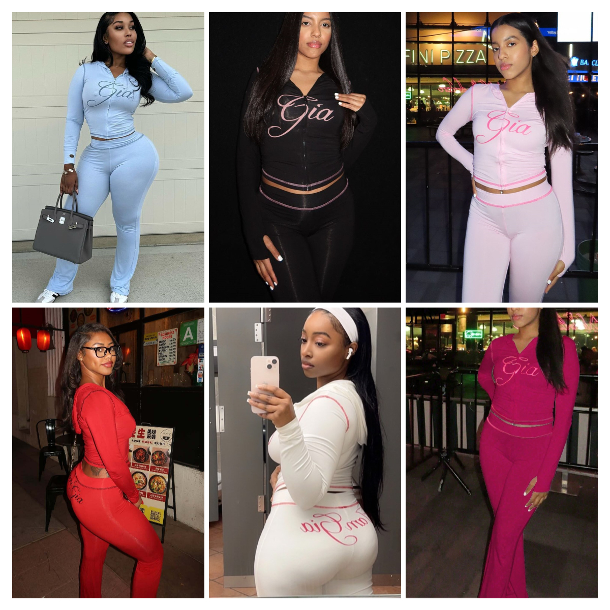 I am gia Womens Tracksuit Two Piece Set Designer Sports Suit Flared Pants Zip-up Top Low Waist Micro Social