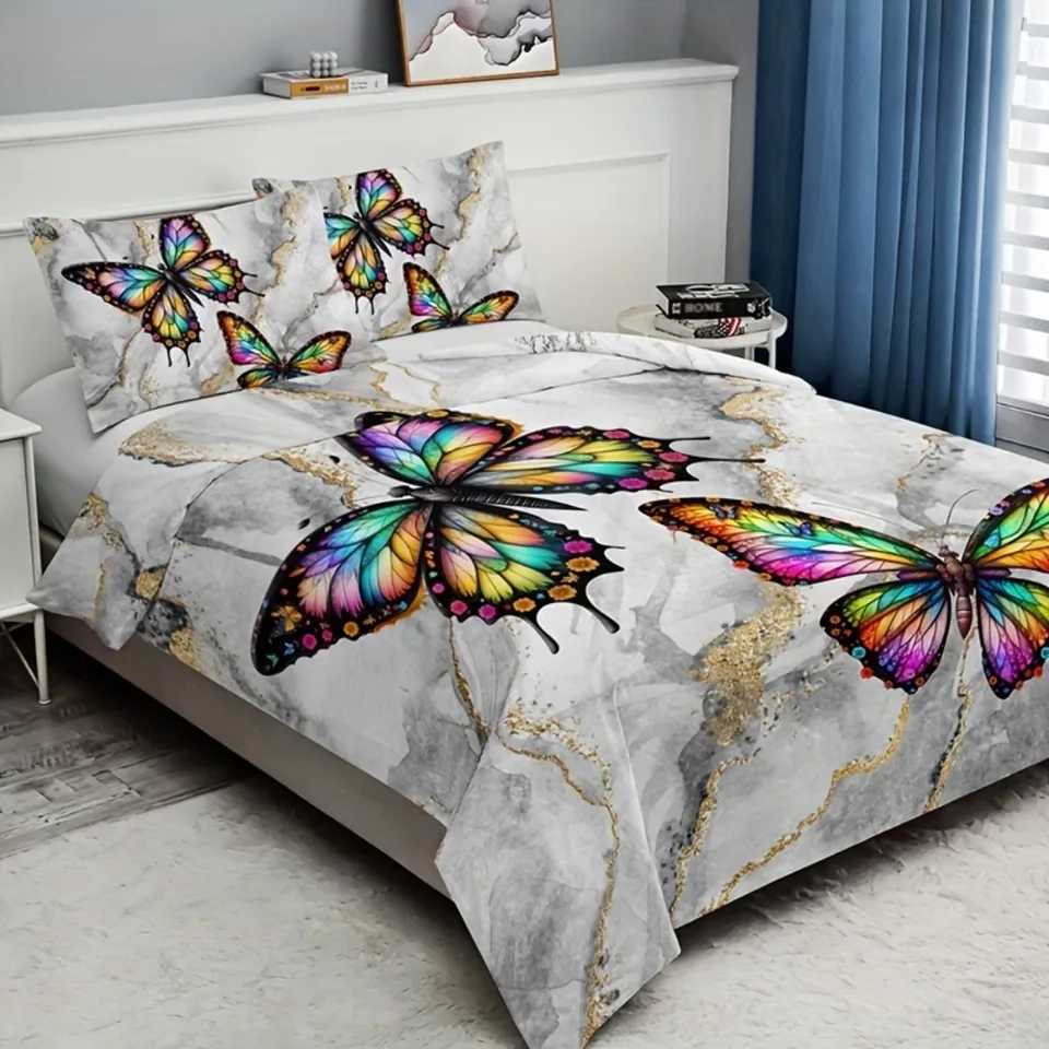 Fashion Bronzing Marble Feather 3D Printed Bedding Set Comfortable Duvet Cover King Queen Single Size Bithday Gift for Sister Y250819