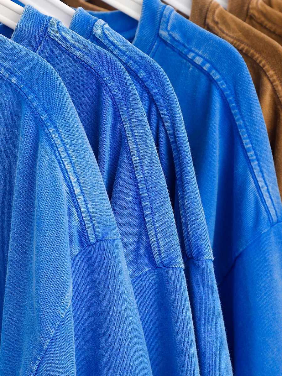 PrivaTHinker Batik Acid Washed T-shirt Men Solid Color Short Sleeve Tops American Cotton Heavy Fabric Summer Male Tees Y250819