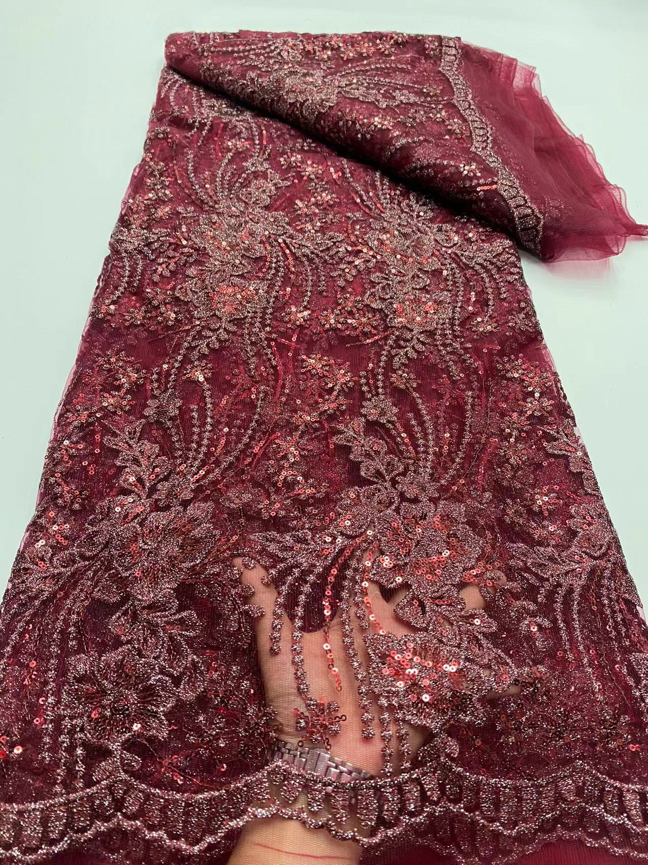 European and American fashion website sequined embroidery fabric with net base / sequined lace wedding dress evening dress fashion lace embroidered fabric