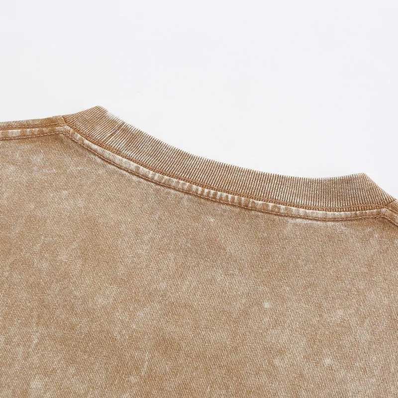 Wolfeel 100% Cotton Retro T-shirt Women Vintage Short-sleeve Wax T Shirts Men Solid Color Hip Hop Loose Tees Y250819